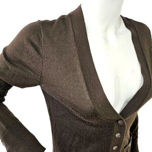 Halogen Laine Wool V Neck Cardigan Sweater Hip Pockets Women S Chocolate Brown